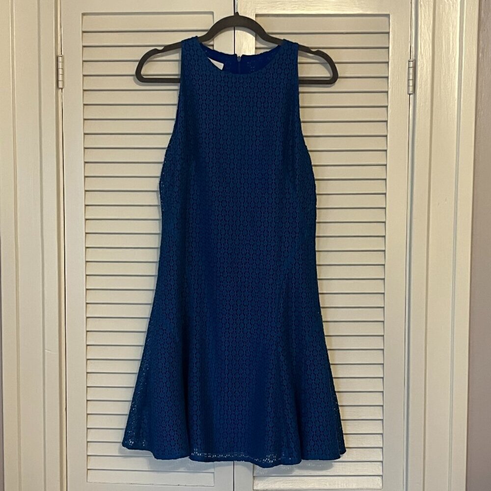 Akris Punto blue dress 6 sleeveless lace EUC